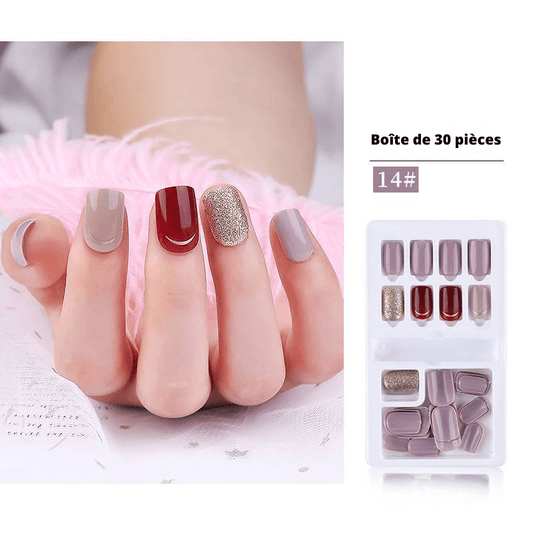 Kit Manucure Faux Ongles Réutilisables Rose/Rouge/Or