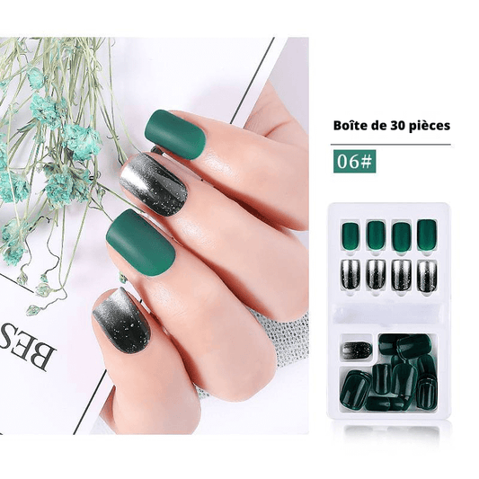 Kit Manucure Faux Ongles Réutilisables Vert/ Noir Agent